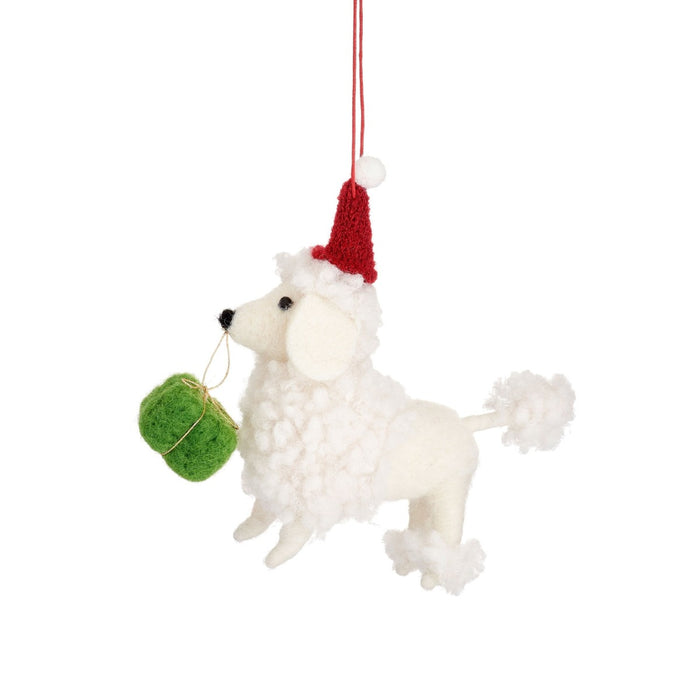 christmas ornament poodle with present felt