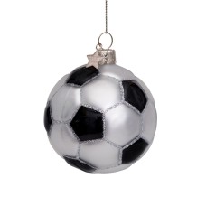 Vondels kerstbal voetbal - wit/zwart/glitter