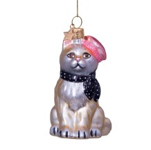 Vondels kerstbal kat met baret en sjaal
