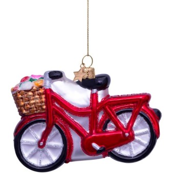 Vondels kerstbal rode fiets met bloemen