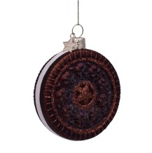 Vondels kerstbal rond koekje - bruin/wit