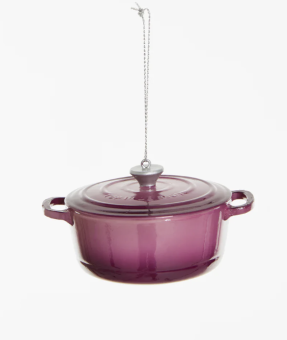 Christmas ornament cast iron pan Le Creuset purple