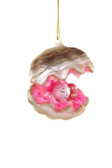 Cody Foster kerstbal oester met parel - roze