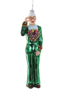 kerstbal Iris Apfel - groen pak