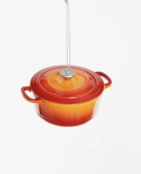 Christmas ornament orange cast iron pan Le Creuset
