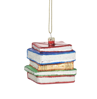 christmas ornament stack of books