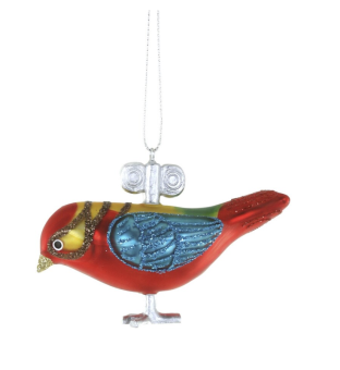 kerstbal wind up toy bird