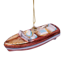 Vondels kerstbal speedboot - bruin/wit