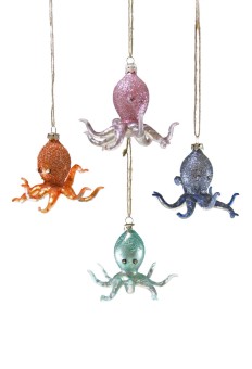 kerstbal octopus - glitter