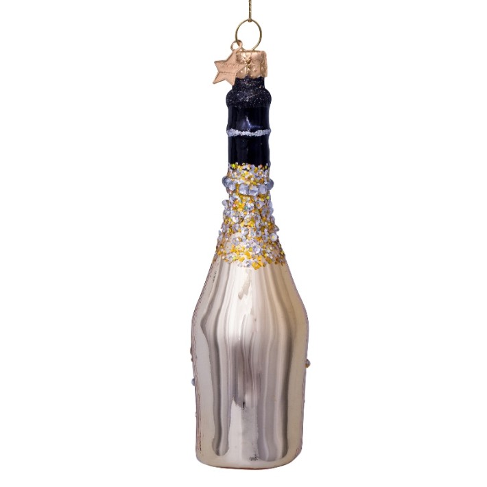 Vondels kerstbal fles champagne - goud/glitter