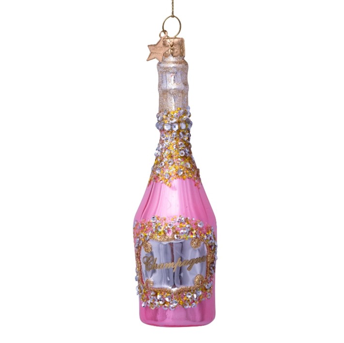 Vondels kerstbal champagnefles - roze/goud