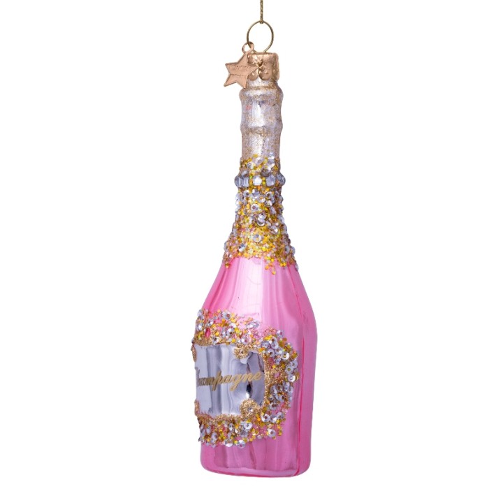 Vondels kerstbal champagnefles - roze/goud