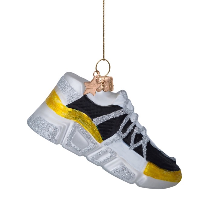 Vondels kerstbal sneaker - zwart/geel