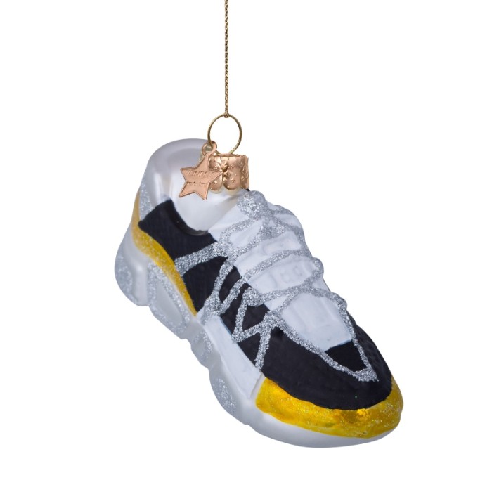 Vondels kerstbal sneaker - zwart/geel