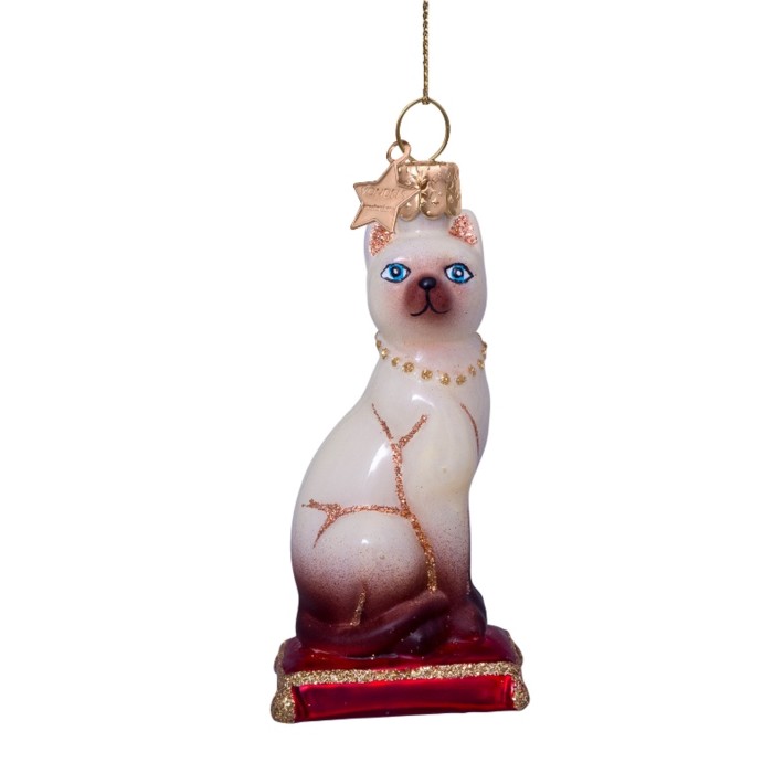 Vondels kerstbal siamese kat met rood kussen