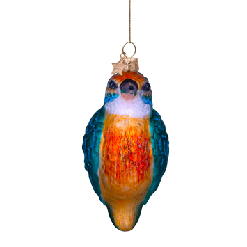 kerstbal blue orange kingfisher H10cm