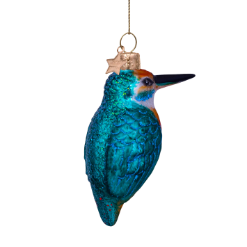 kerstbal blue orange kingfisher H10cm
