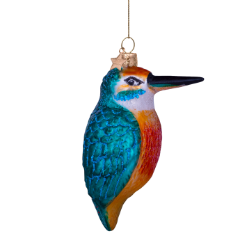 kerstbal blue orange kingfisher H10cm