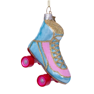 Vondels kerstbal rolschaats - blauw/roze