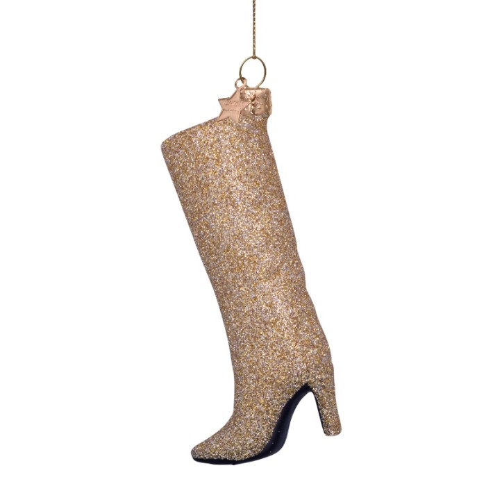 Vondels kerstbal laars - goud/glitter