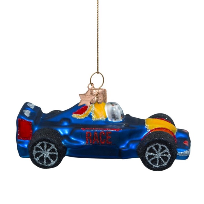 Vondels kerstbal racewagen - blauw