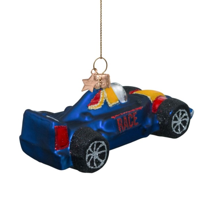 Vondels kerstbal racewagen - blauw