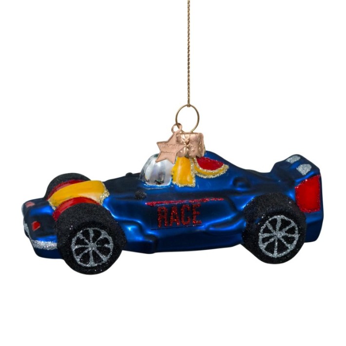 Vondels kerstbal racewagen - blauw