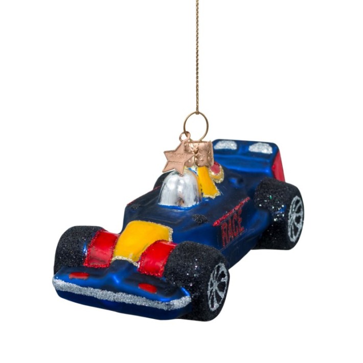 Vondels kerstbal racewagen - blauw