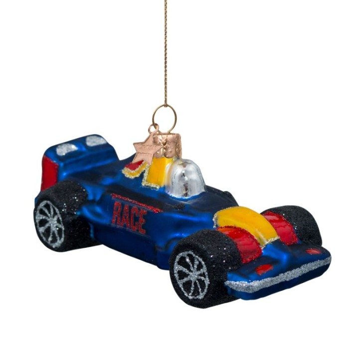 Vondels kerstbal racewagen - blauw