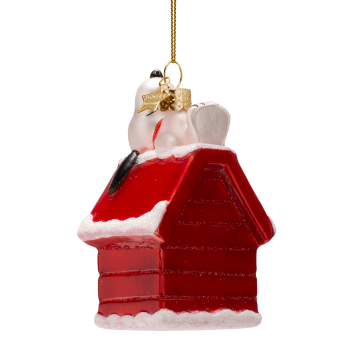 kerstbal Snoopy/Peanuts laying on doghouse H10cm