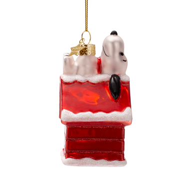 Vondels kerstbal Snoopy/Peanuts laying on doghouse H10cm