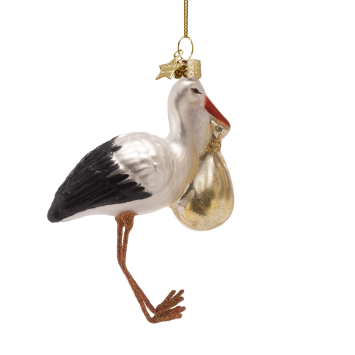 kerstbal stork gold with baby H11.5cm