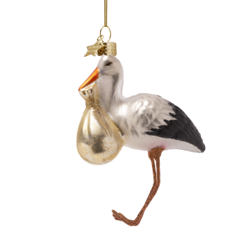kerstbal stork gold with baby H11.5cm