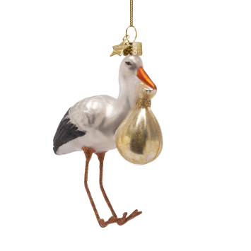 Vondels kerstbal stork gold with baby H11.5cm