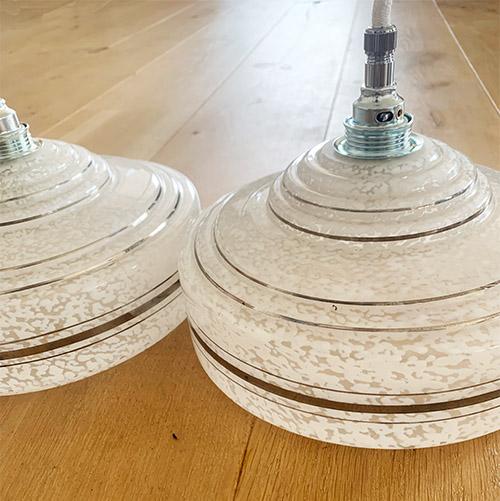 glass lampshades pair - white/silver