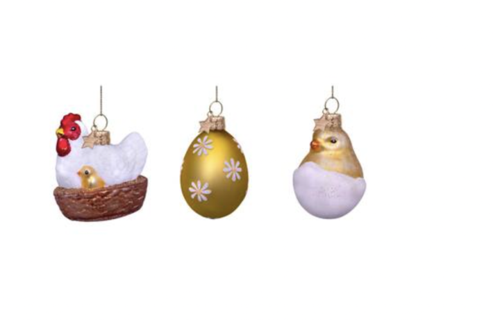 christmas ornament set easter chicken, egg & chick