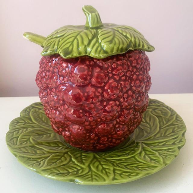 majolica raspberry jam jar