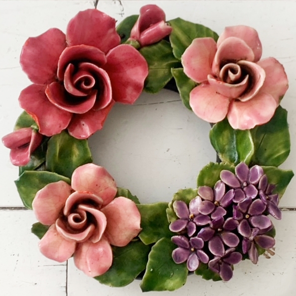 majolica ceramic flower wreath 22 cm