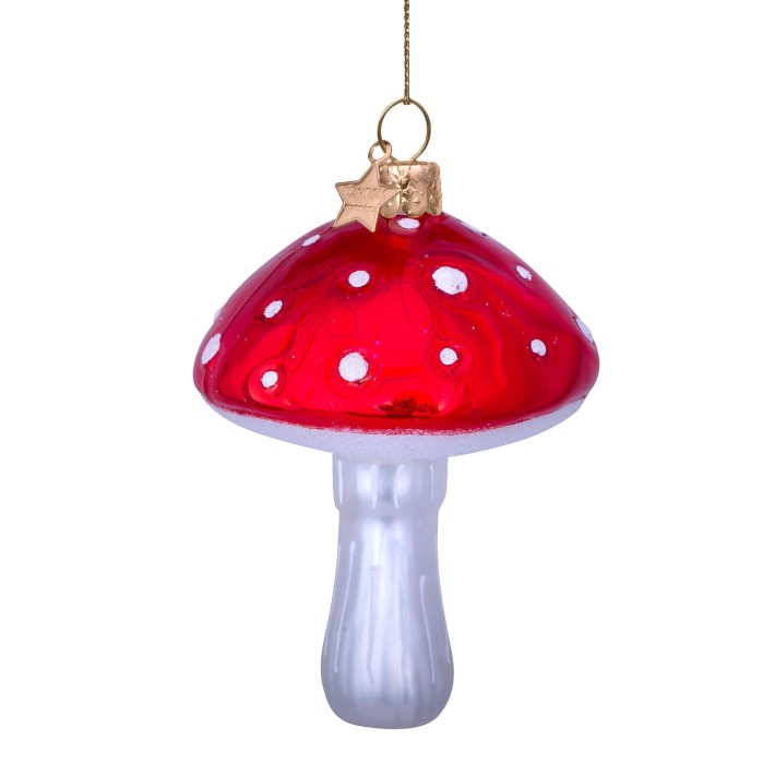 Vondels kerstbal paddenstoel - rood met wit gestipt