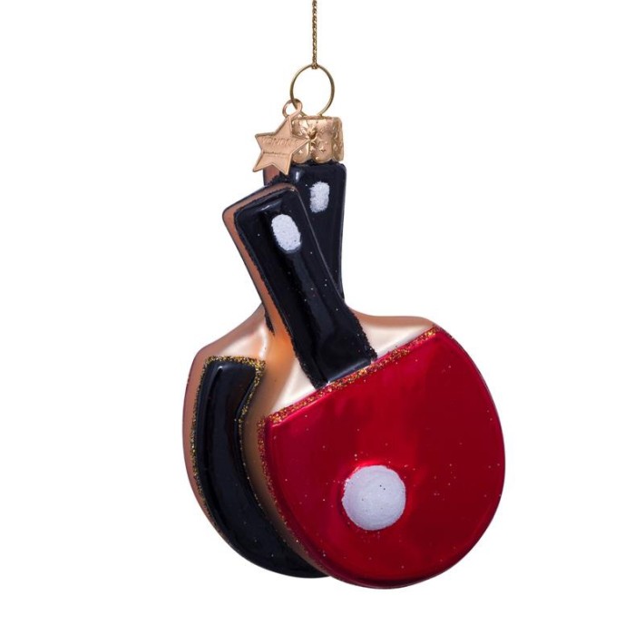 Vondels kerstbal pingpong batjes - rood/zwart