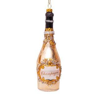 Vondels kerstbal fles champagne - goud/glitter